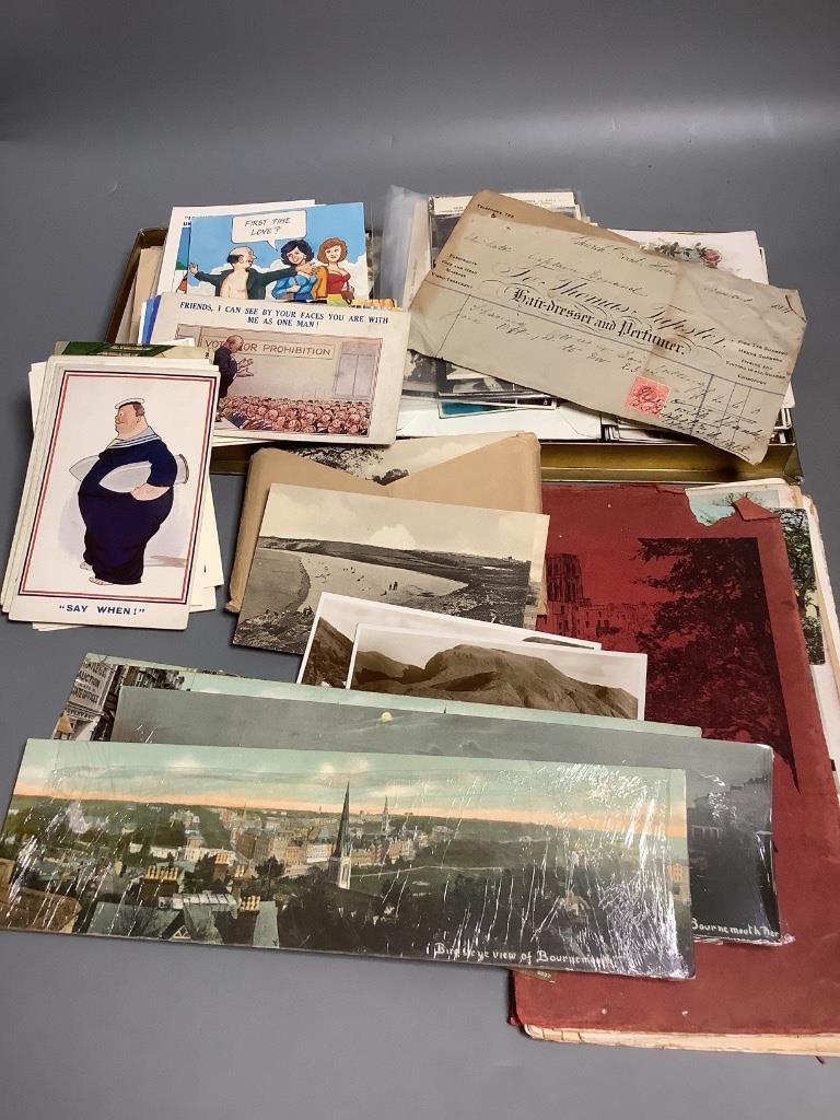 Assorted Edwardian and later postcards, including UK views, UK cathedrals and saucy seaside